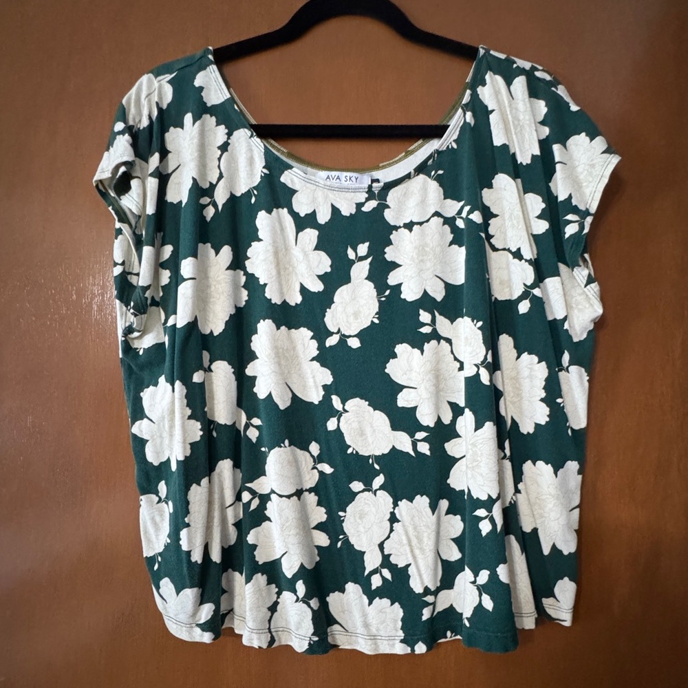 Ava Sky Green and Cream Floral Short Sleeve Top